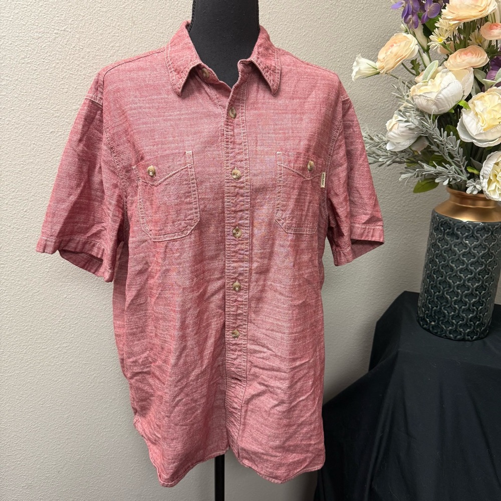Woolrich Red Cotton Short Sleeve Button Down Shirt L Casual Outdoor Work